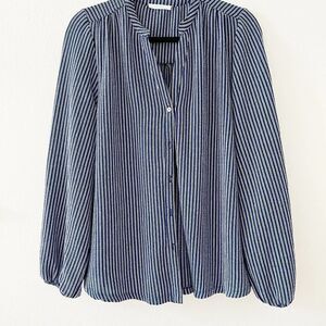 ZARA Blue White Striped Long Sleeve Blouse Small